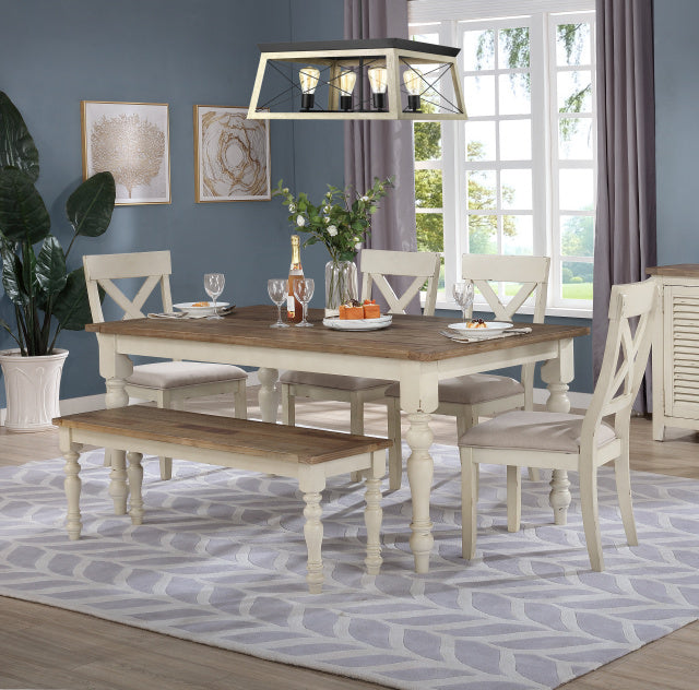 1855 6-Piece Dining Set - Antique White Distressed