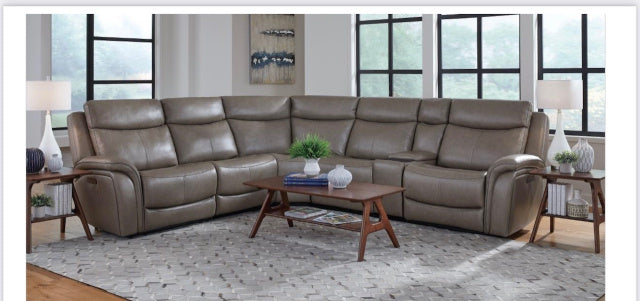4626 Leather Power Reclining Sofa & Loveseat Set - Cobblestone