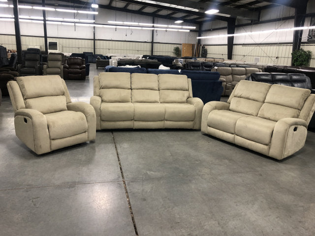 8219 Reclining Sofa, Loveseat & Recliner Set - Beige Corduroy