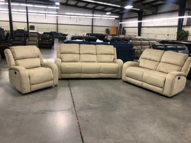 8219 Reclining Sofa, Loveseat & Recliner Set - Beige Corduroy