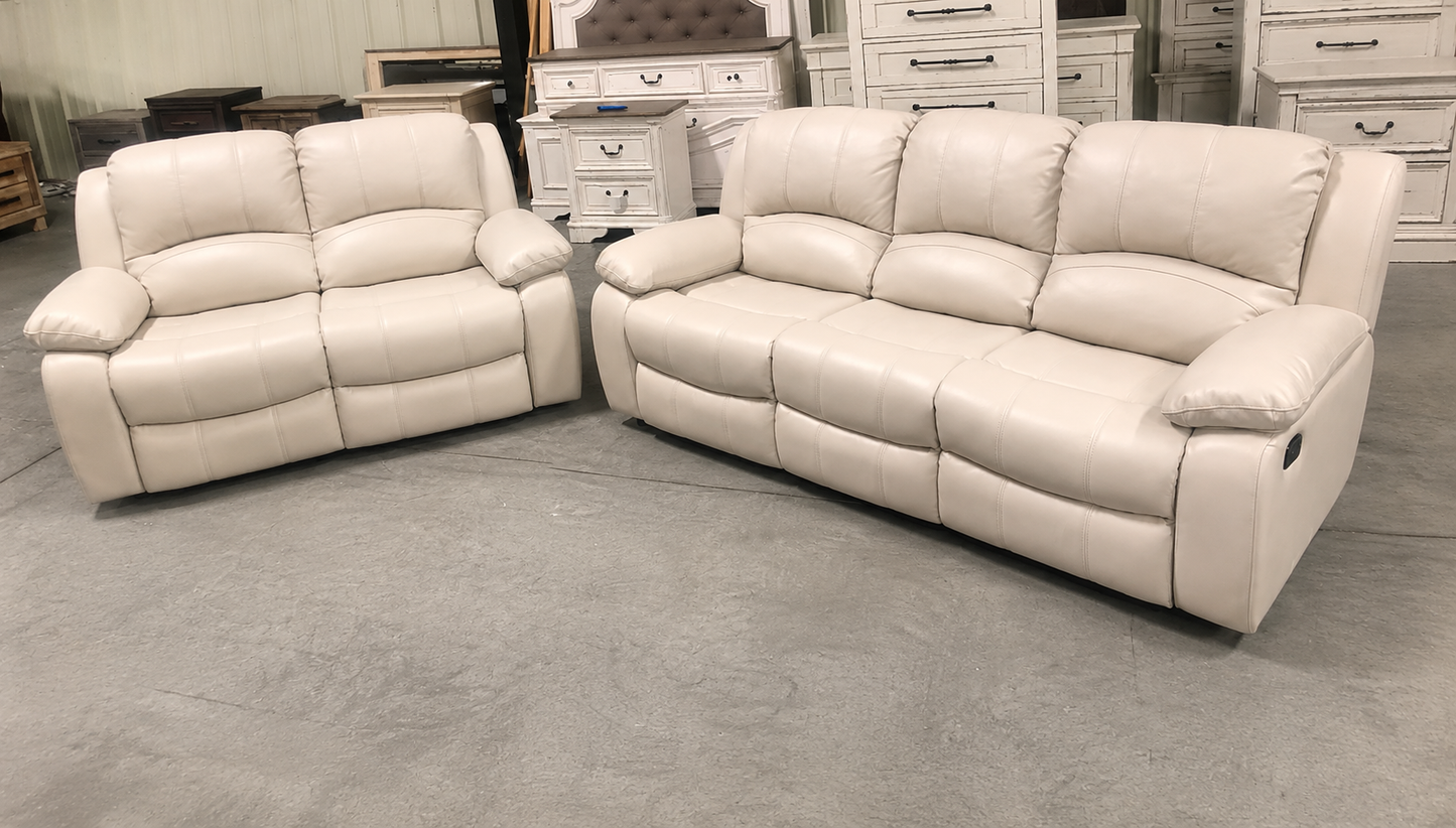 8251 Leather Reclining Sofa & Loveseat Set - Stone