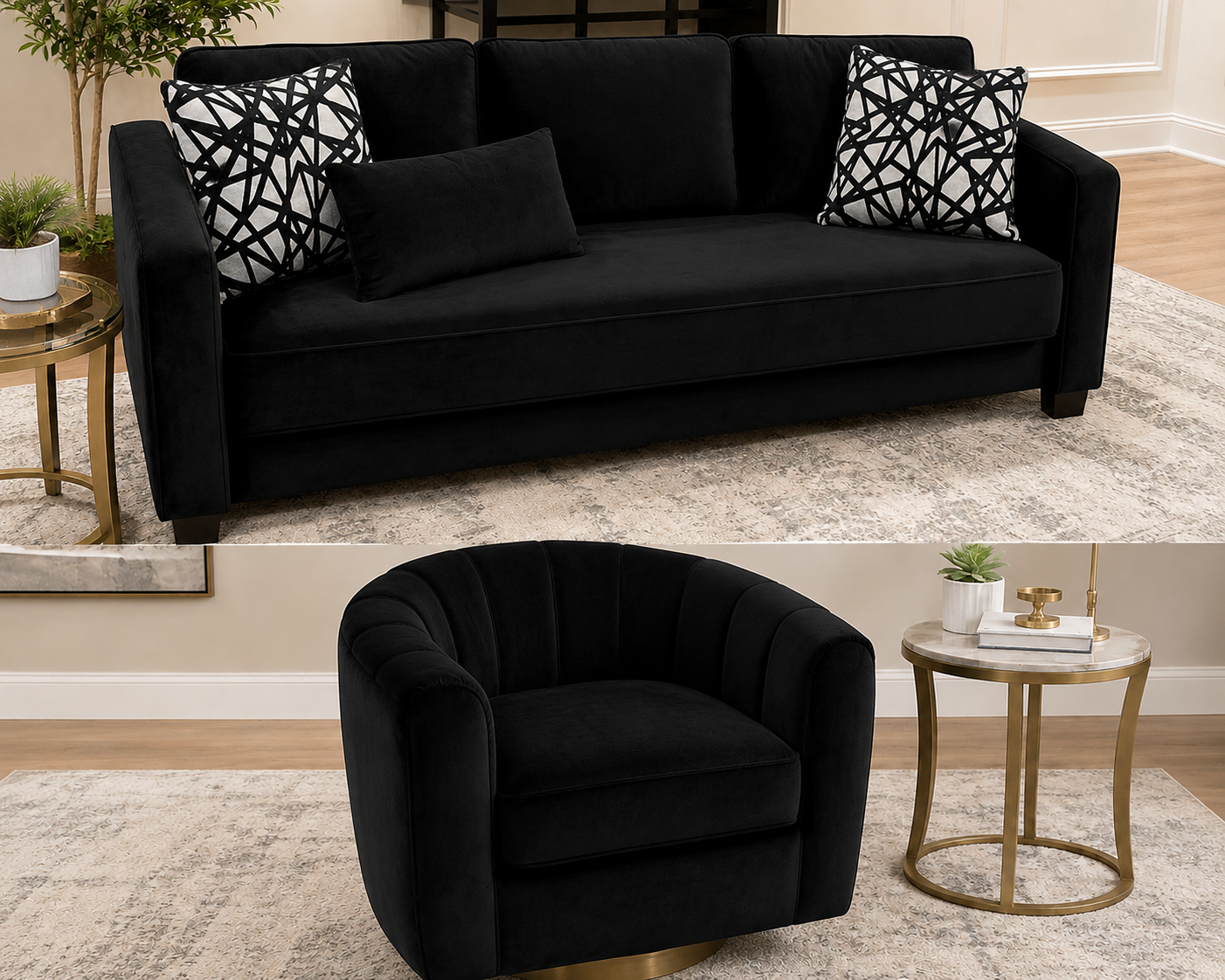 9509 Sleeper Sofa & Swivel Chair - Jet Black