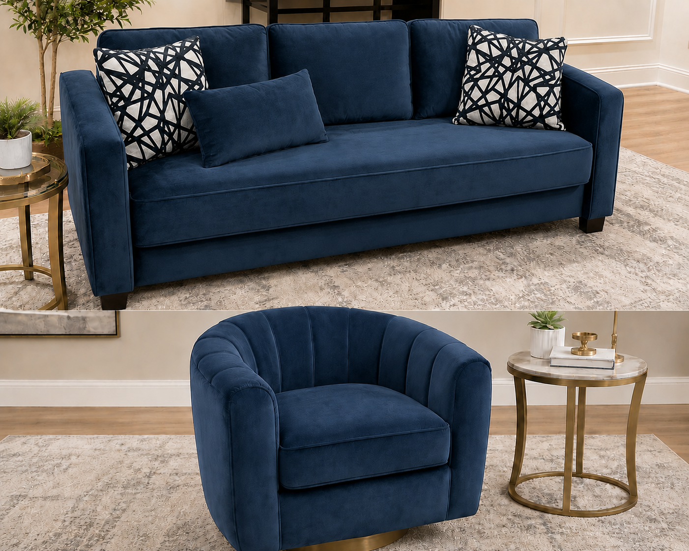 9509 Sleeper Sofa & Swivel Chair - Nile Blue
