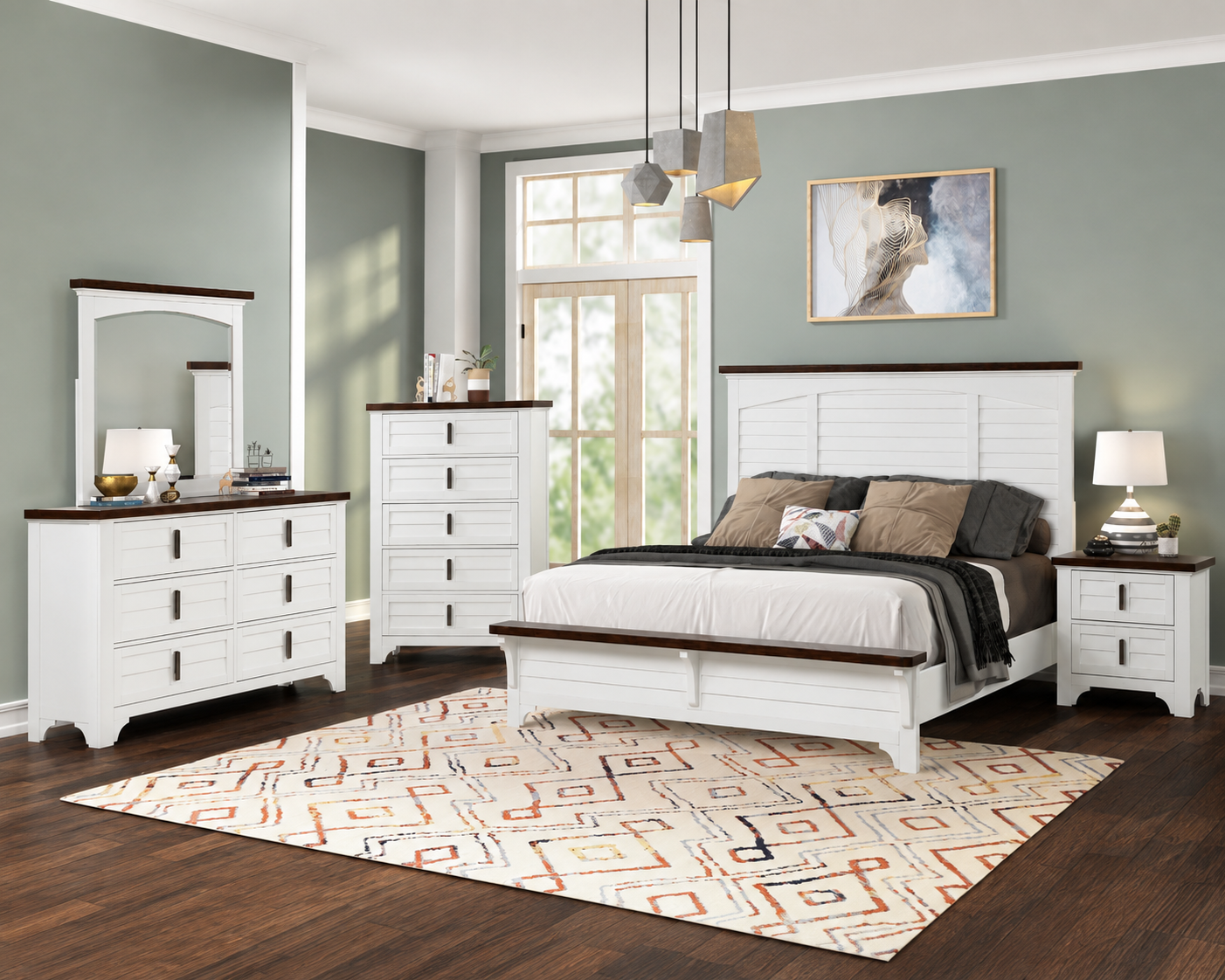 BR0434BRWH 5-Piece Bedroom Set - Brown/White