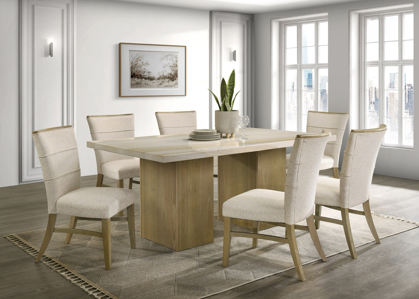 DIN0524DSET 7-Piece Dining Set - Marble & Driftwood