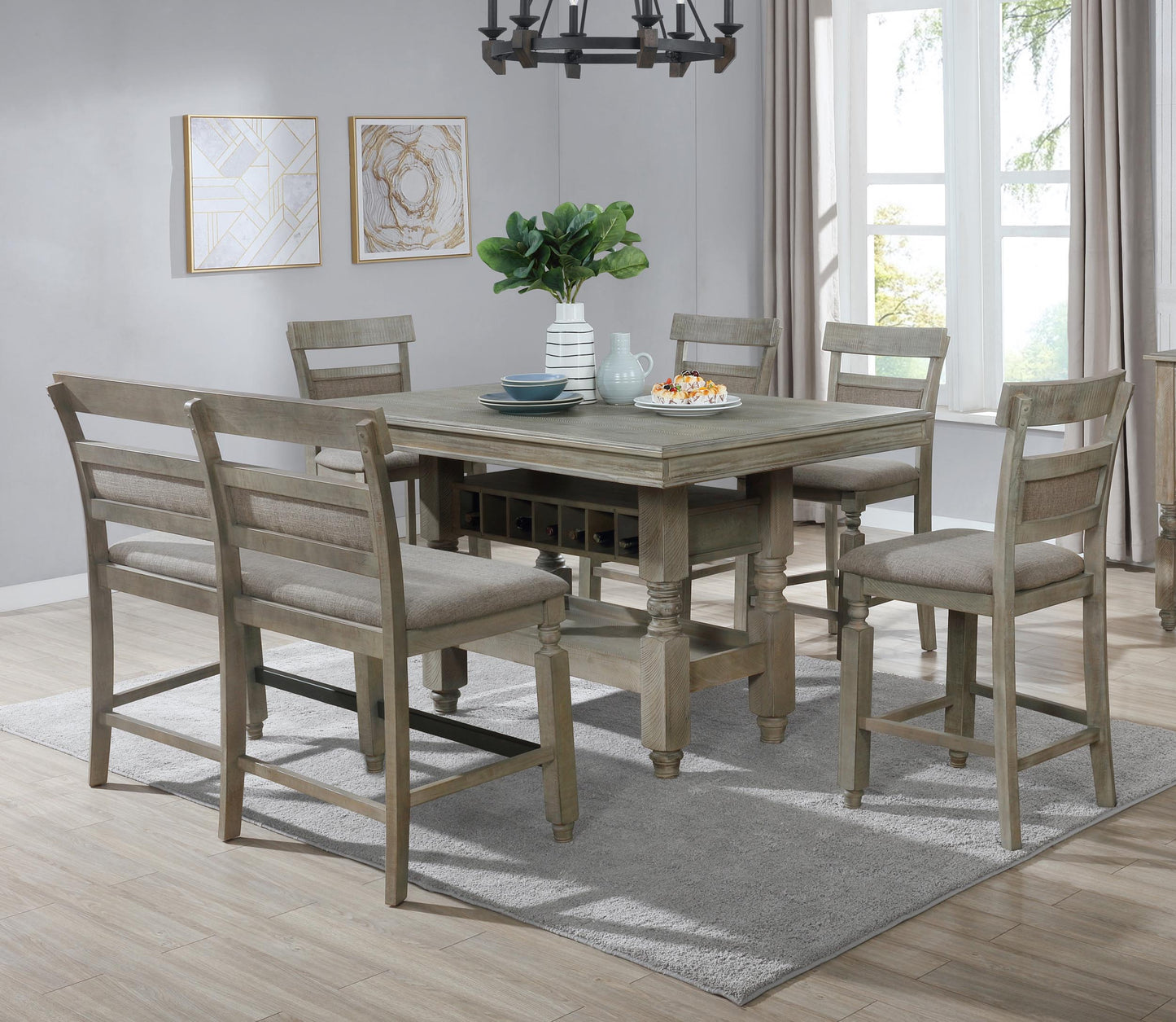 DIN8619PSET 6-Piece Counter Height Dining Set - Gray & Gray Wash