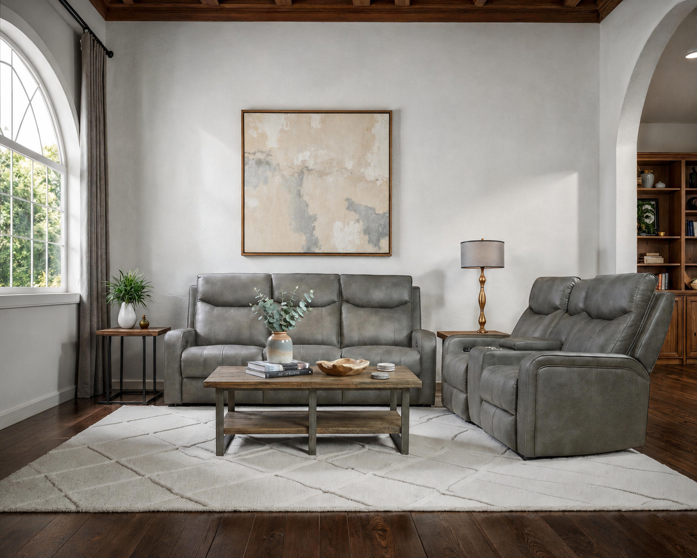 LR7703GP Manual Motion Reclining Sofa & Loveseat - Graphite