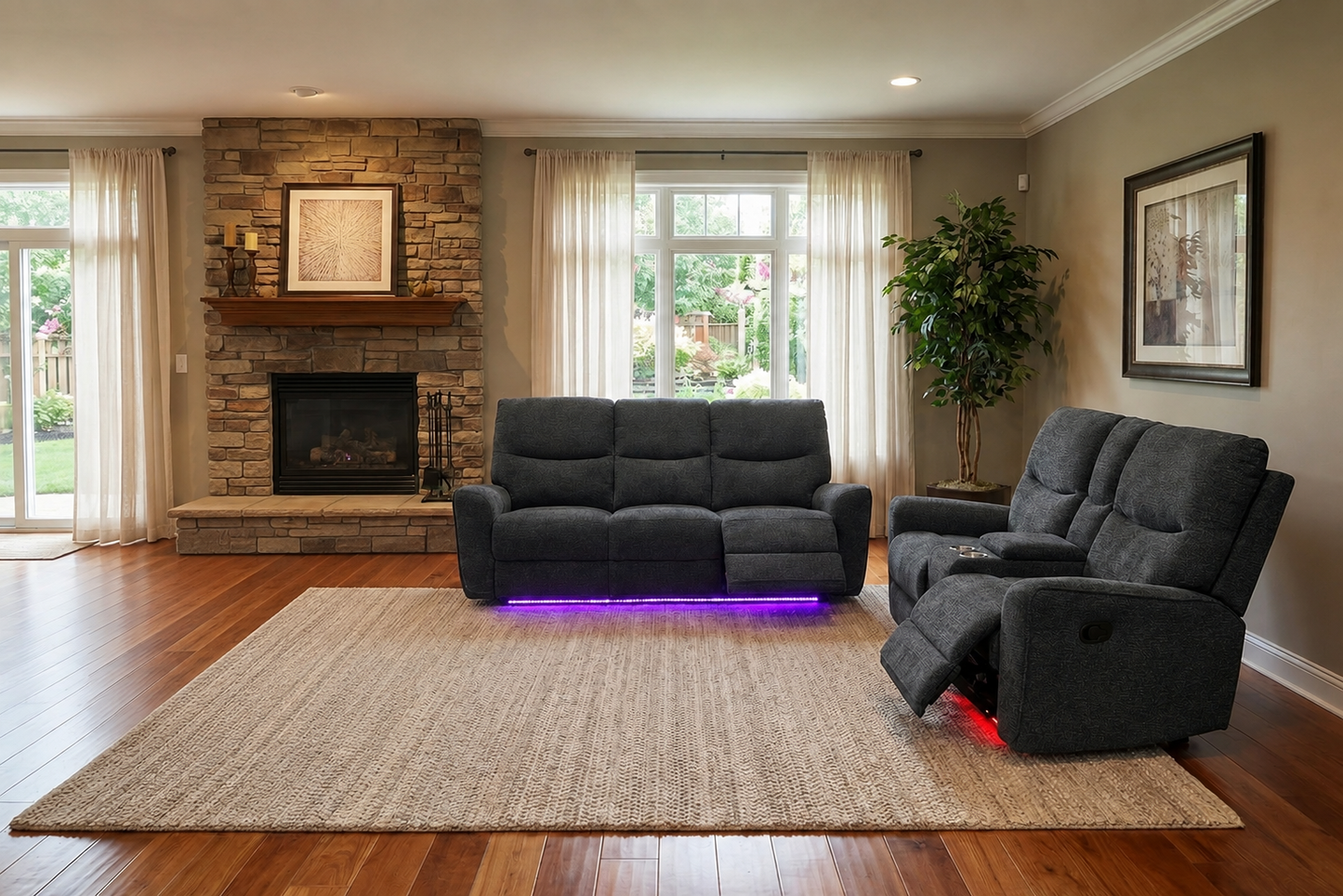 LR8003YAN Manual Motion Reclining Sofa & Loveseat - Bono Anthracite