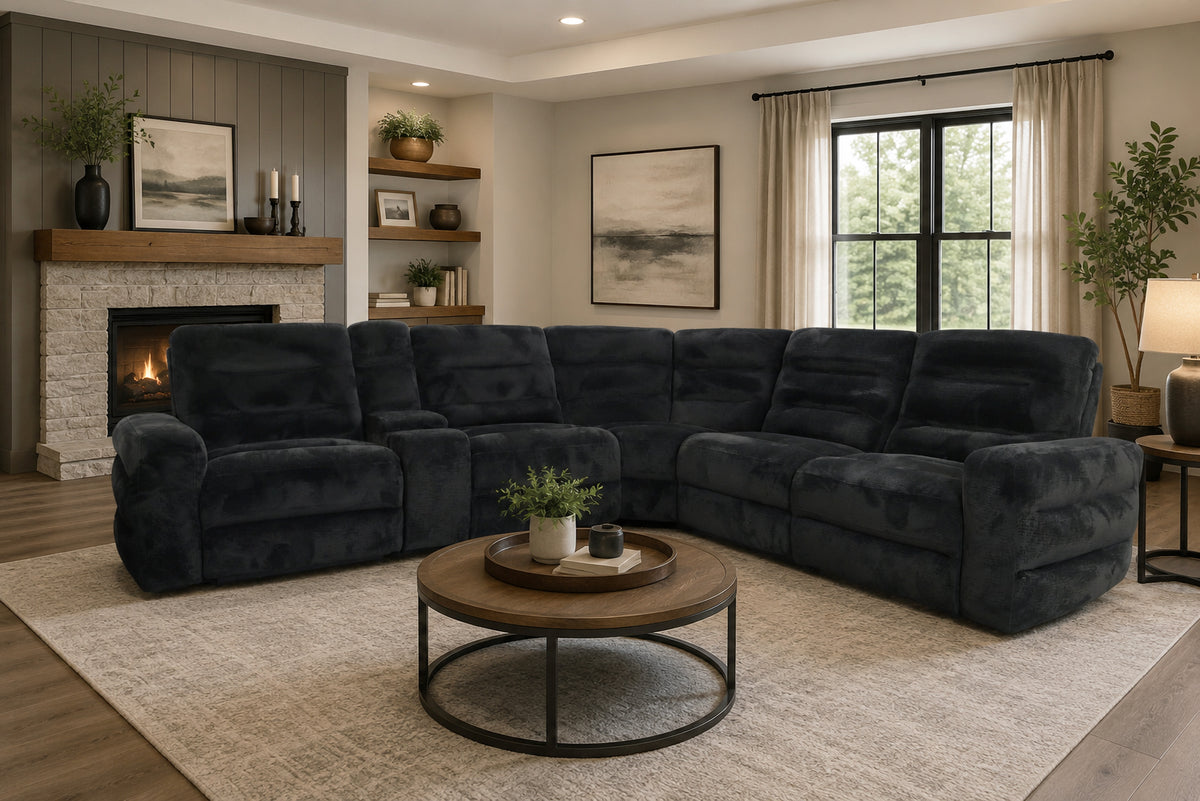 LR9156BK Power Recining Sectional - Black