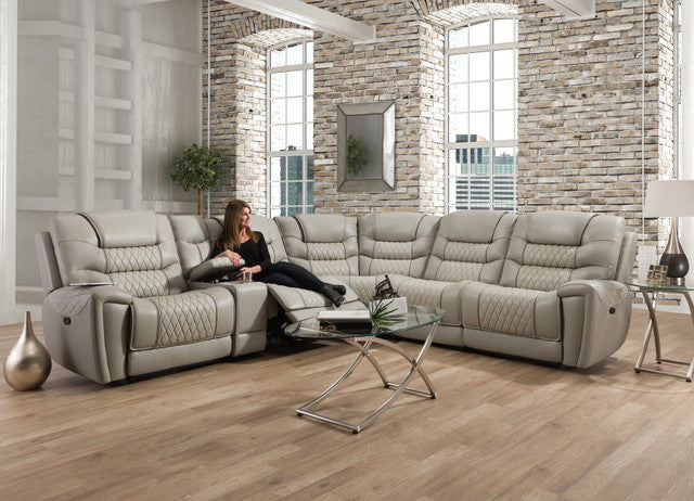 98815 Reclining Sectional - Light Gray & Cream