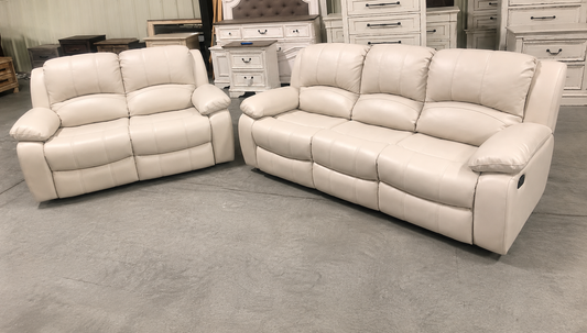 8251 Leather Reclining Sofa & Loveseat Set - Stone