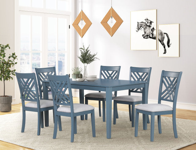 9603 7-Piece Dining Set - Cobalt Blue Gray