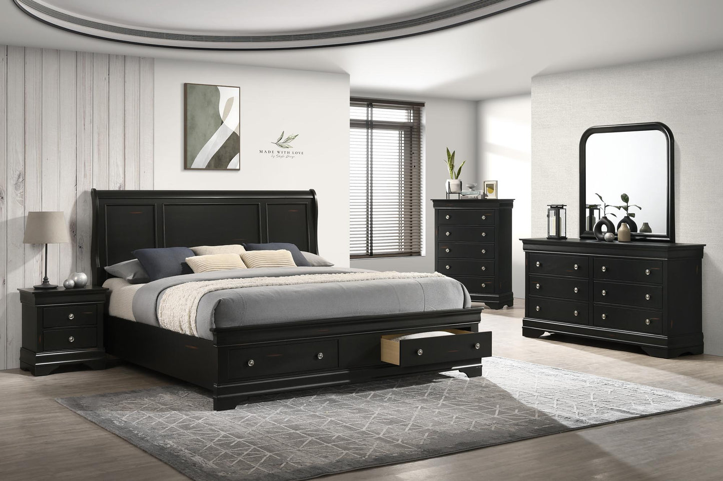 BR0393 5-Piece Bedroom Set - Antique Black