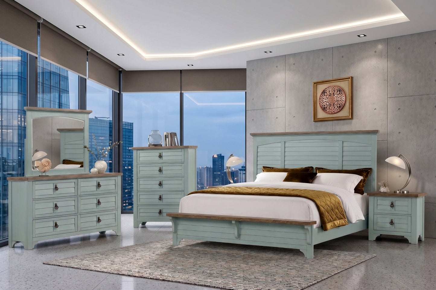 BR0434BLBR 5-Piece Bedroom Set - Blue/Brown