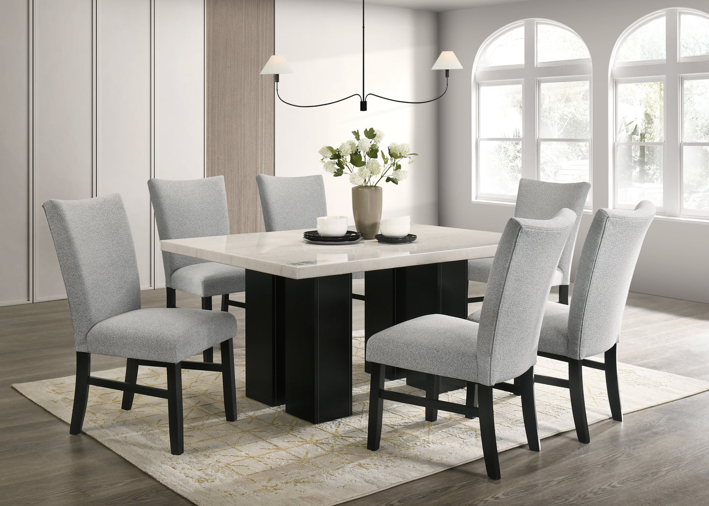 DIN0526DSET 7-Piece Dining Set - Marble & Black