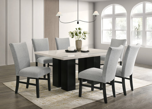 DIN0526DSET 7-Piece Dining Set - Marble & Black