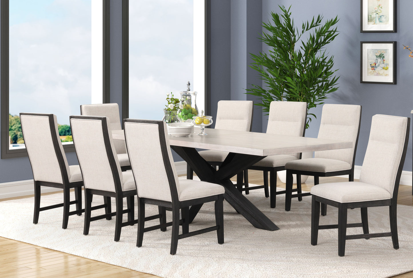 DIN8673DSET 9-Piece Dining Set - Black/Light Grey