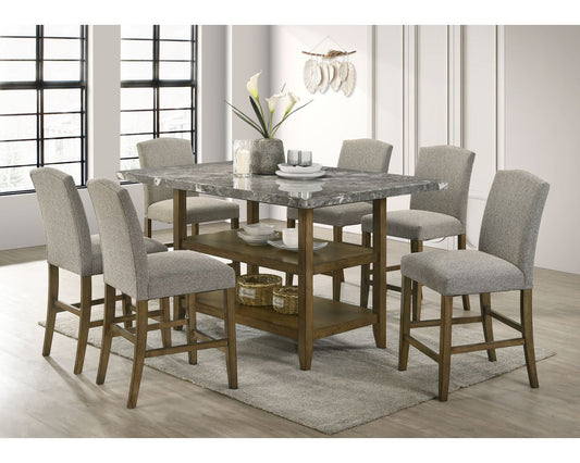 DIN9526PSET 7-Piece Counter Height Dining Set - Greystone Marble & Light Brown