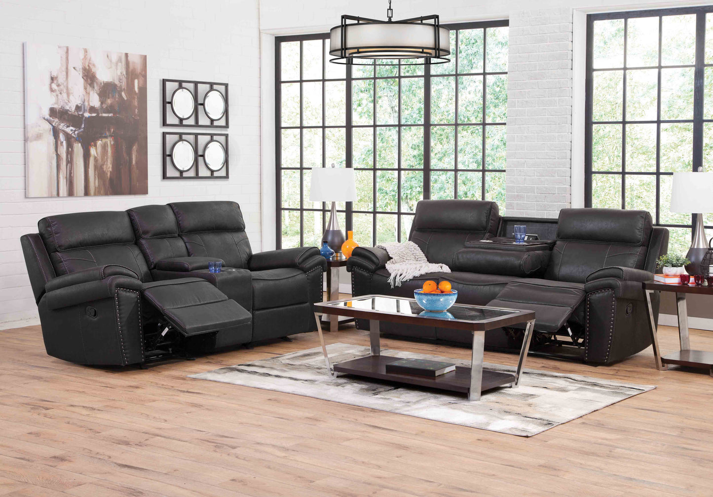 LR3900CC Manual Motion Reclining Sofa & Loveseat - Charcoal