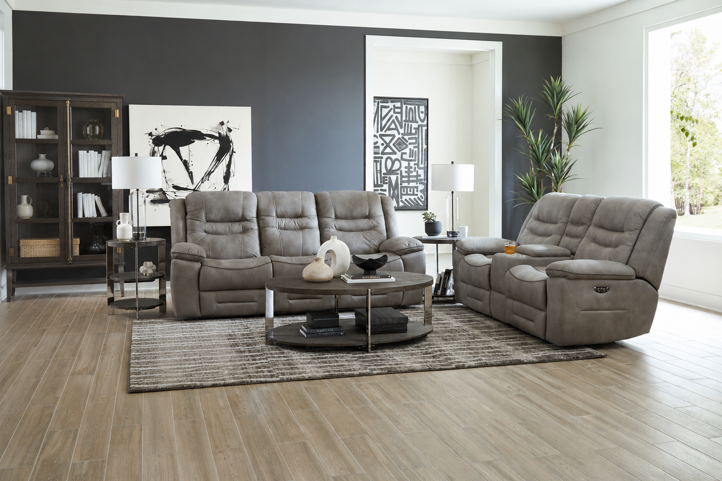 LR7531GR Manual Motion Reclining Sofa & Loveseat - Gray