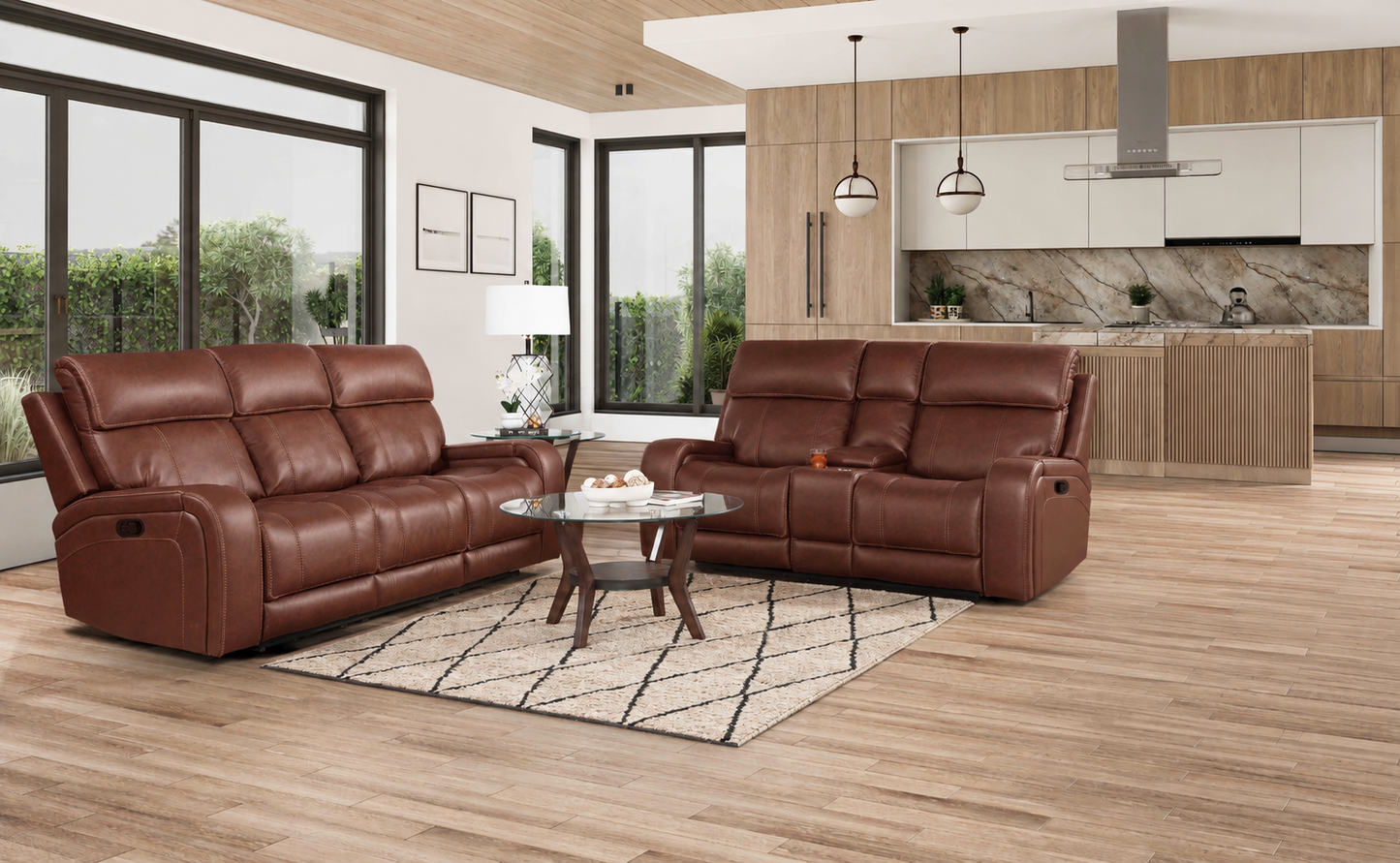 LR7552WN Manual Reclining Sofa & Loveseat - Walnut
