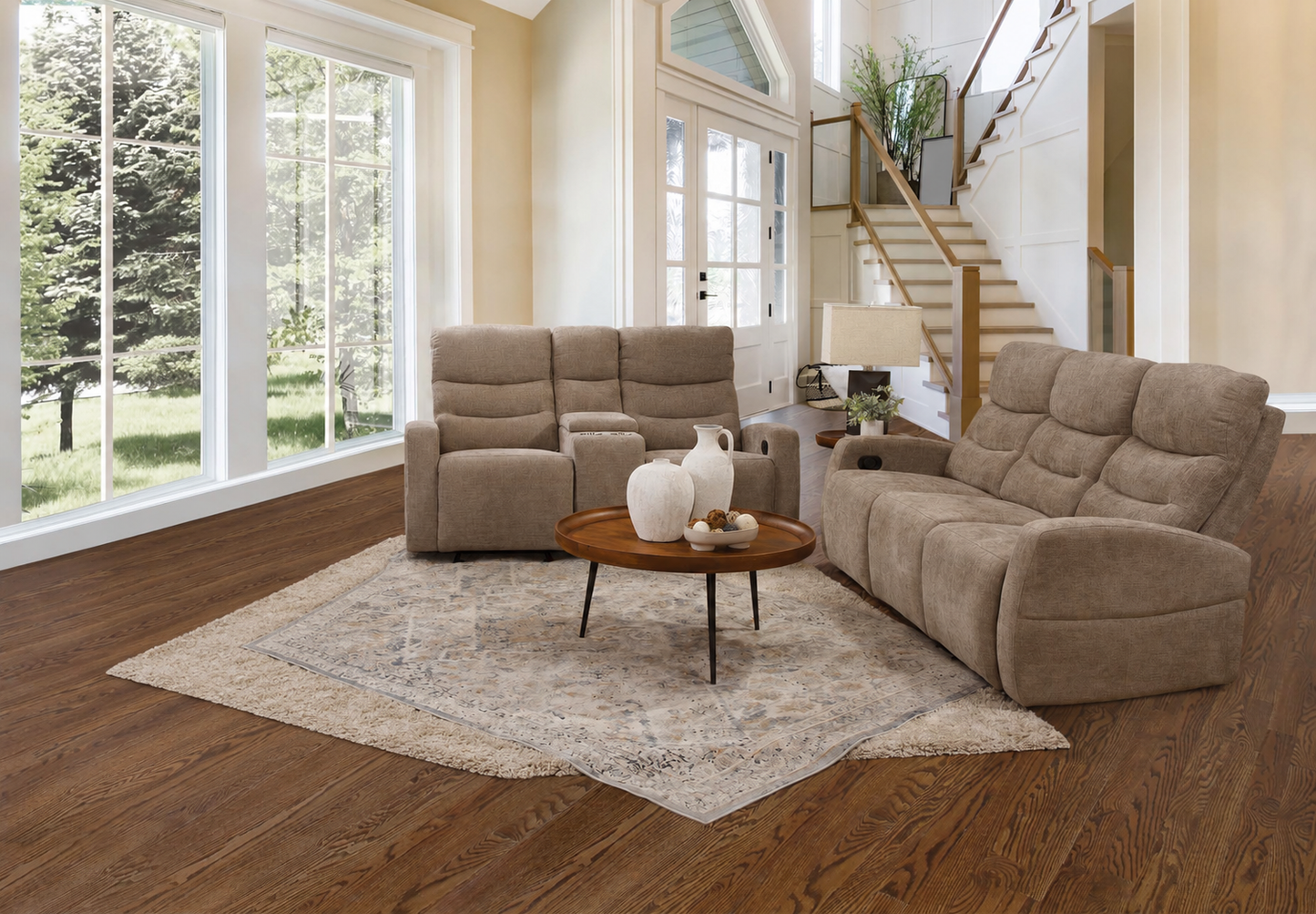 LR7659TP Manual Motion Reclining Sofa & Glider Reclining Loveseat - Taupe