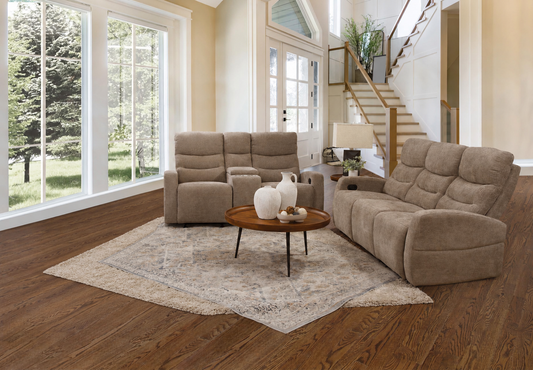 LR7659TP Manual Motion Reclining Sofa & Glider Reclining Loveseat - Taupe