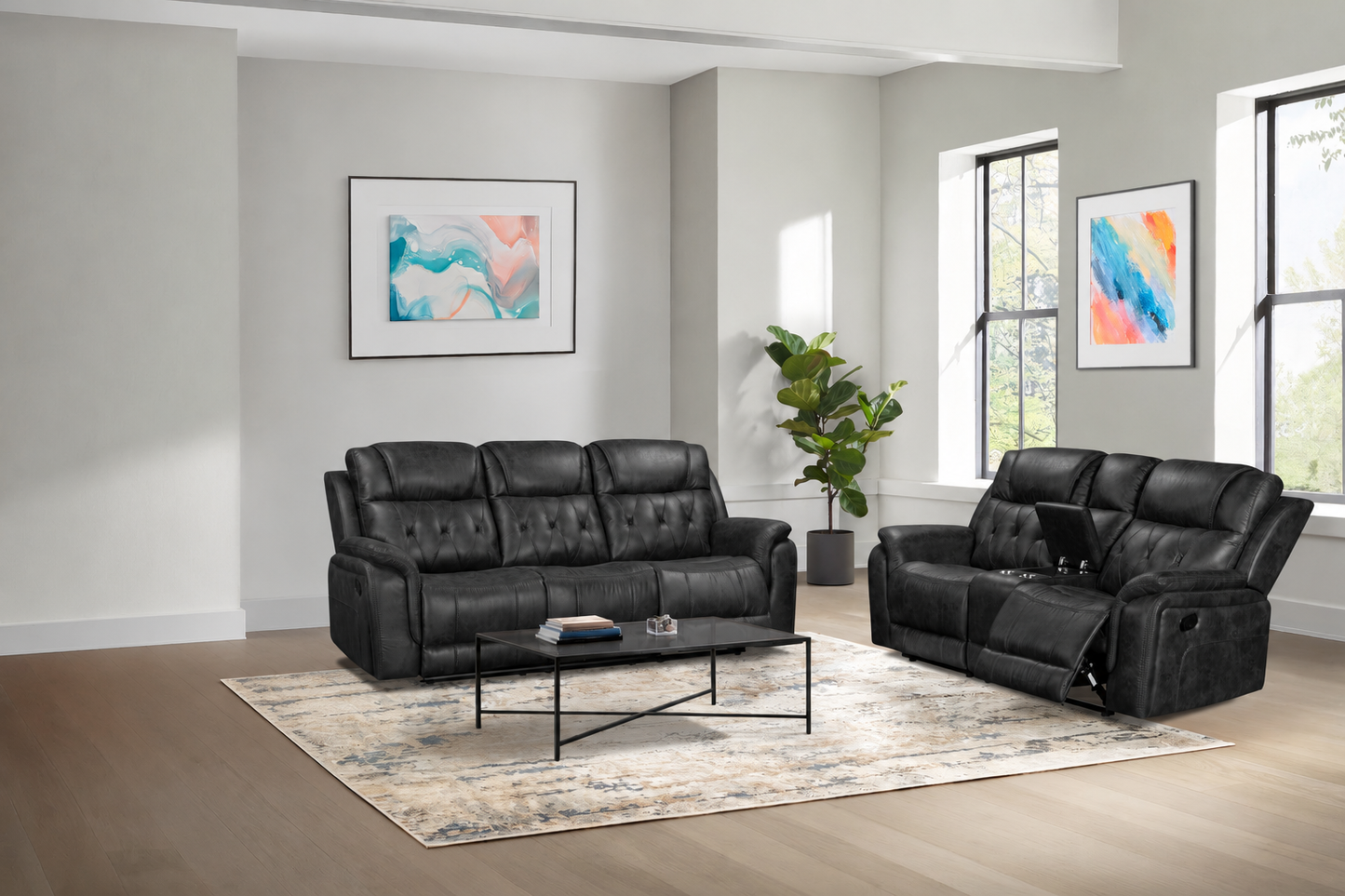 LR8169CC Power Motion Reclining Sofa & Loveseat - Cowboy Charcoal