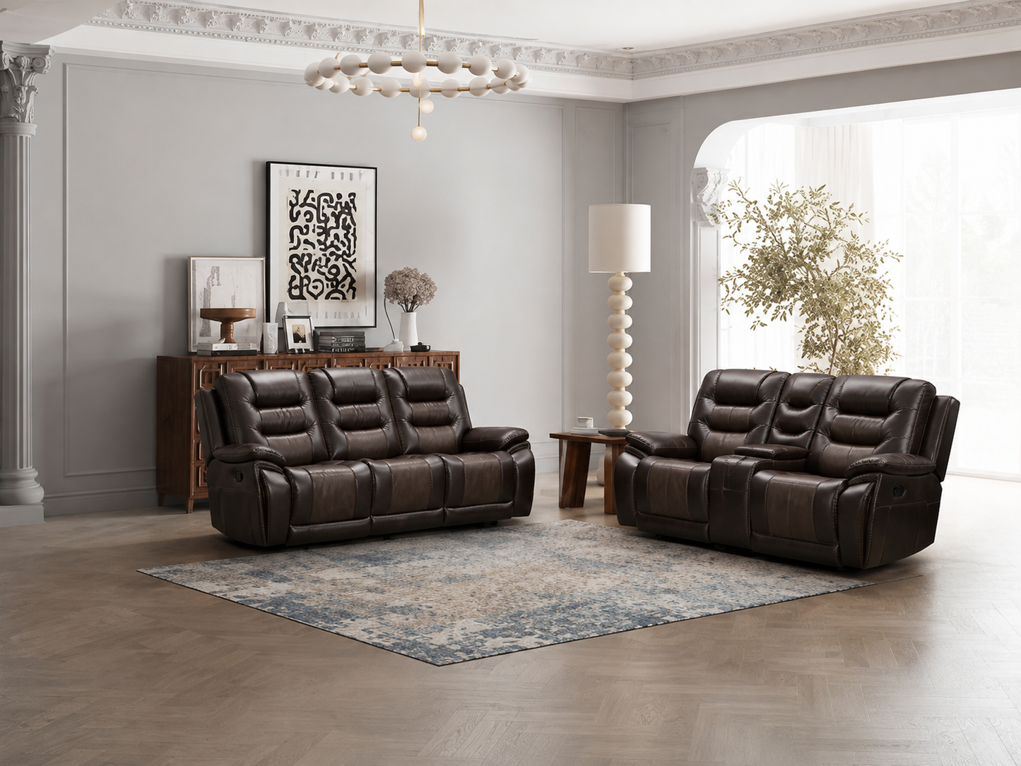 LRPX2795DC Manual Motion Reclining Sofa & Loveseat - 2-Tone Dark Chocolate PU Vinyl