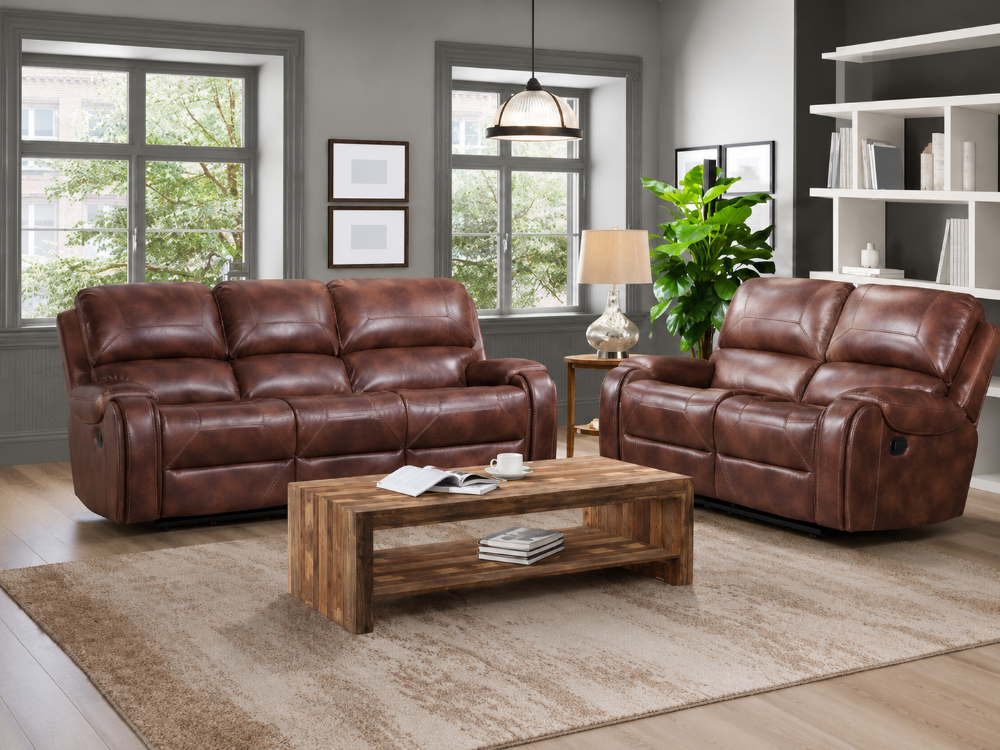 3980 Reclining Sofa & Loveseat Set - Cognac