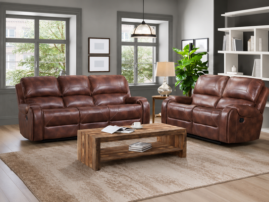 3980 Reclining Sofa & Loveseat Set - Cognac